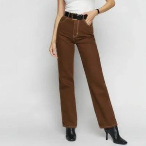 Reformation Cowboy High Rise Straight Jeans Chocolate